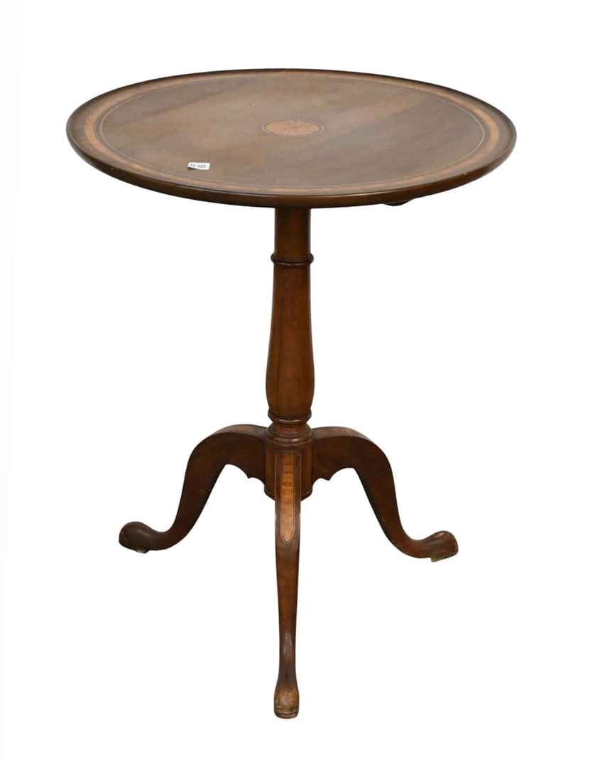 Mahogany Tilt Top Candlestand with Inlay Dish Top & Center Medallion, 29"h x 23"w (1 of 7)