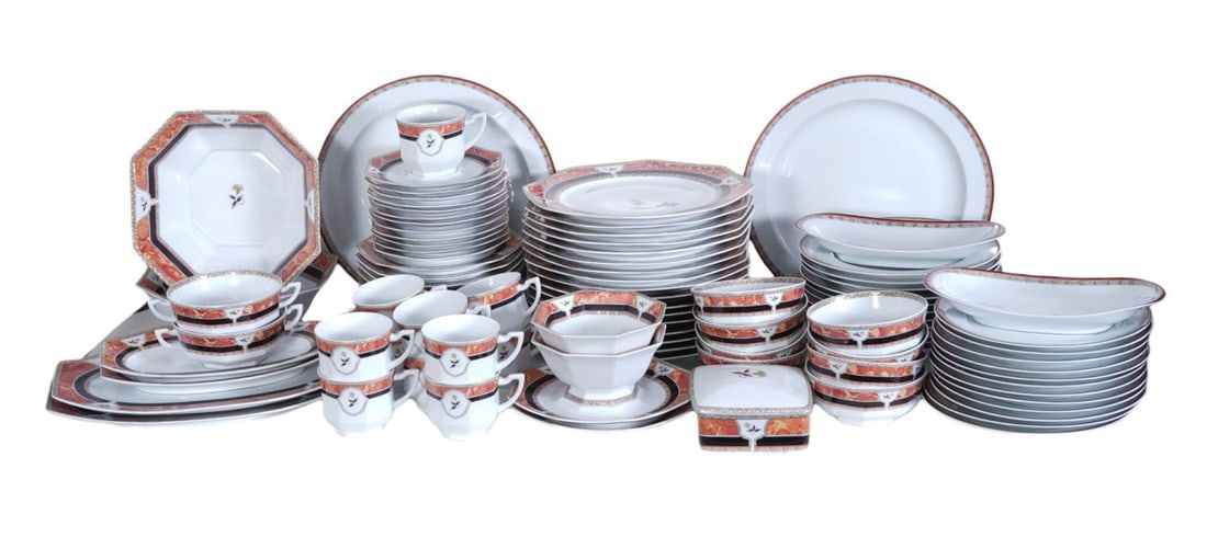 Contemporary Royale Limoges France Dinner Service, Hadrien Pattern, Incl; 12 Dinner Plates (10 (1 of 12)