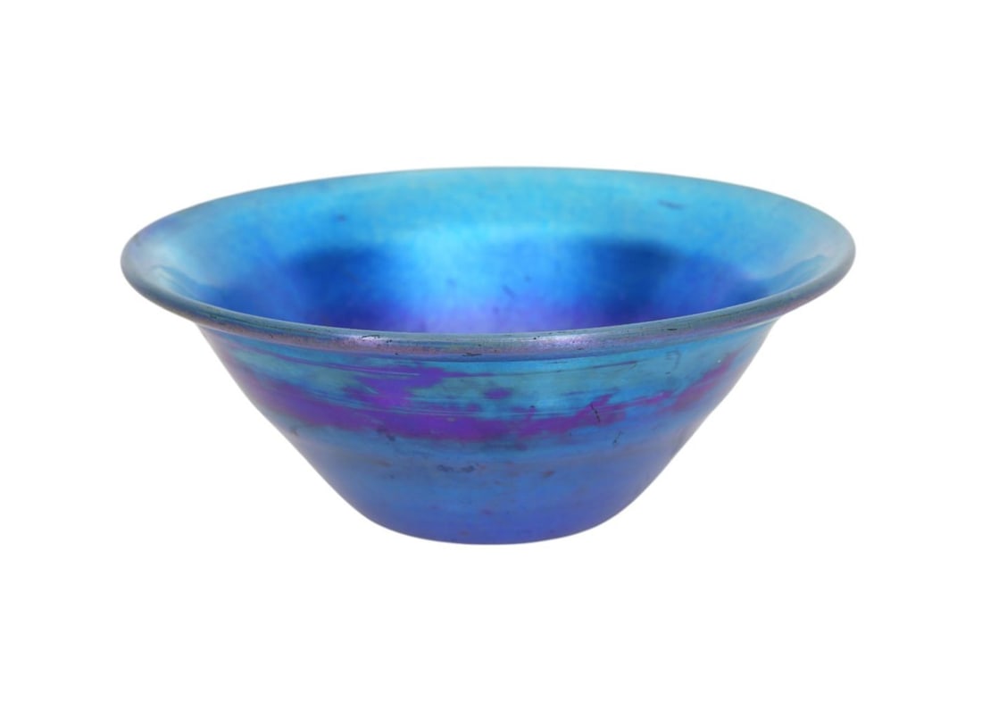 Tiffany Favrile Bowl, Signed L.C. Tiffany Inc., 3 1/2"h x 8 1/2"dia (Favrile Interior Worn as though: Tiffany Favrile Bowl, Signed L.C. Tiffany Inc., 3 1/2"h x 8 1/2"dia (Favrile Interior Worn as though Used For Plant, No Chips/Cracks)