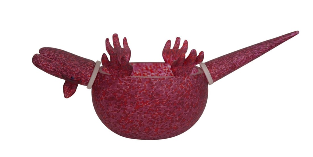 Borowski Art Glass Studio "Armadillo", Mottled Reddish/Pink Colors, 11"h x 27"w x 10"d: Borowski Art Glass Studio "Armadillo", Mottled Reddish/Pink Colors, 11"h x 27"w x 10"d