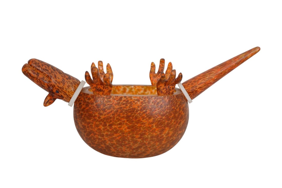 Borowski Art Glass Studio "Armadillo", Mottled Brown/Orange Colors, 11"h x 27"w x 10"d (1 of 9)