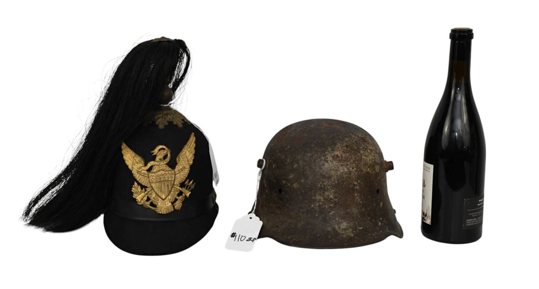 2 Military Helmuts: US Model 1881 Cavalry Helmet, featuring a felt body, brass eagle plate, and a (1 of 8)