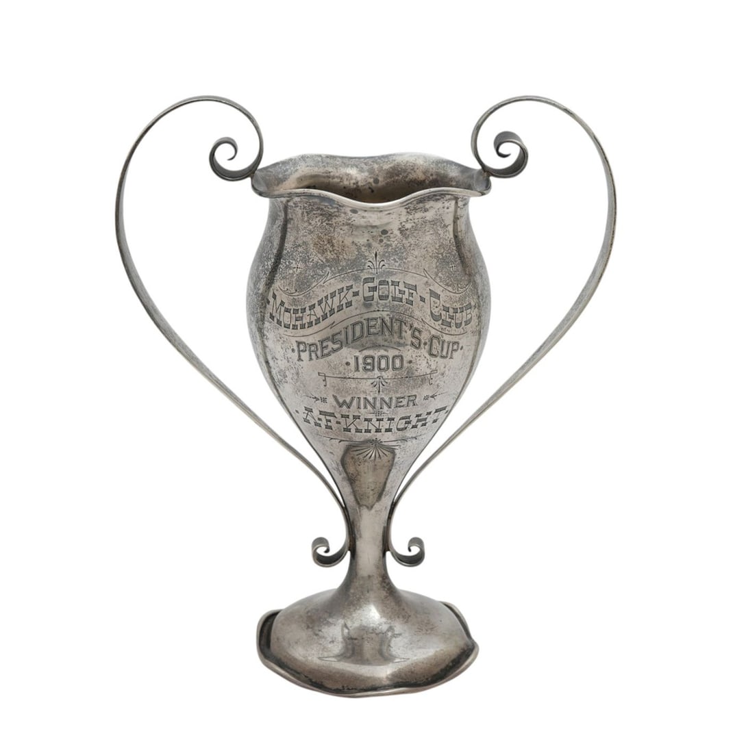Sterling Silver Mohawk Golf Club Trophy, 1900, Winner A.F. Knight, 14ozt. 9 1/2"h x 8"w: Sterling Silver Mohawk Golf Club Trophy, 1900, Winner A.F. Knight, 14ozt. 9 1/2"h x 8"w