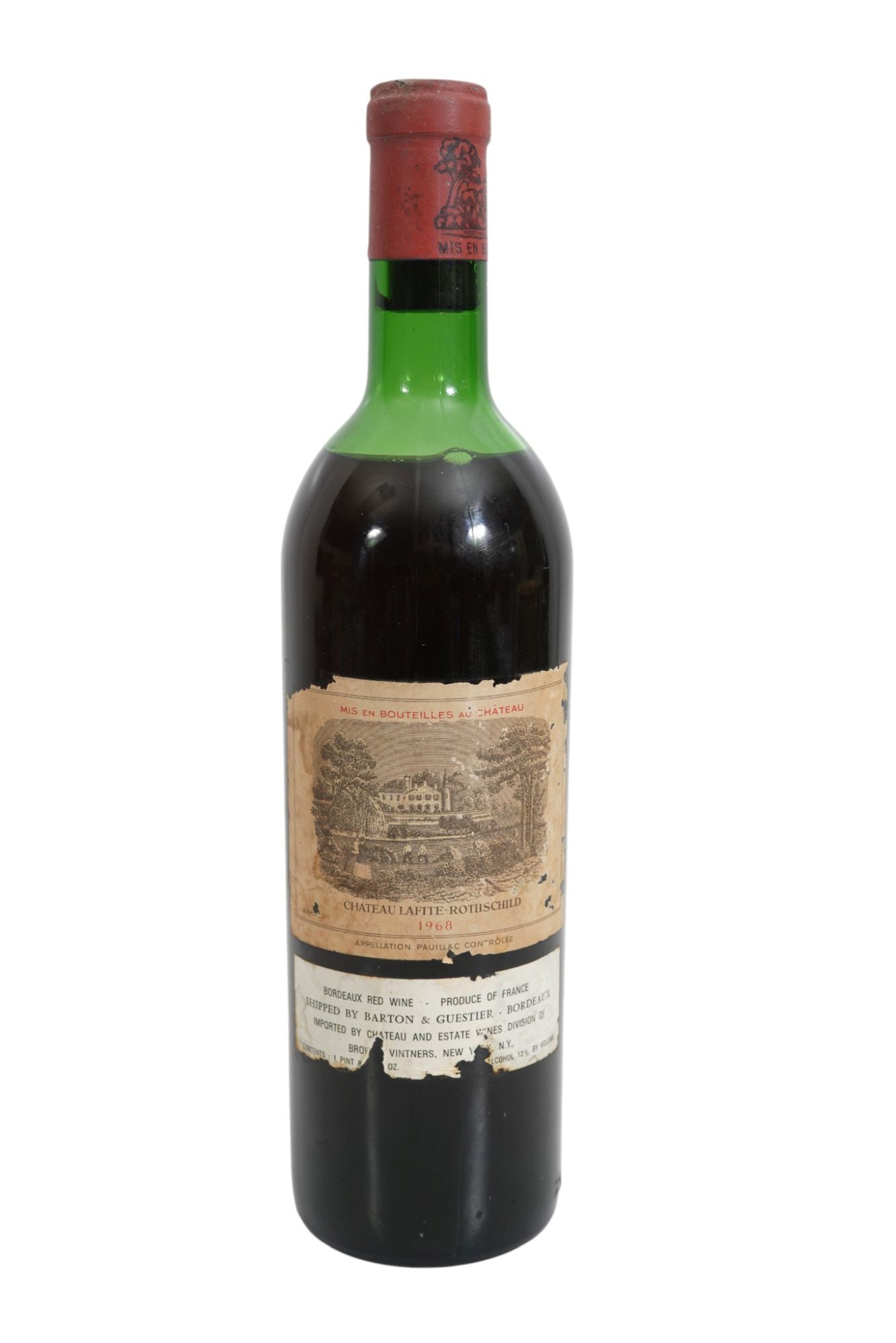 Chateau Lafite Rothschild Pauilac Bottle of Wine, 1968, First-Growth Bordeaux Red Wine, Featuring an (1 of 4)
