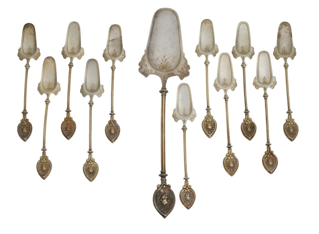 12 Unusual Continental silver Spoons, Serving Spoon & 11 Individual all With Cherub Faces: 12 Unusual Continental silver Spoons, Serving Spoon & 11 Individual all With Cherub Faces