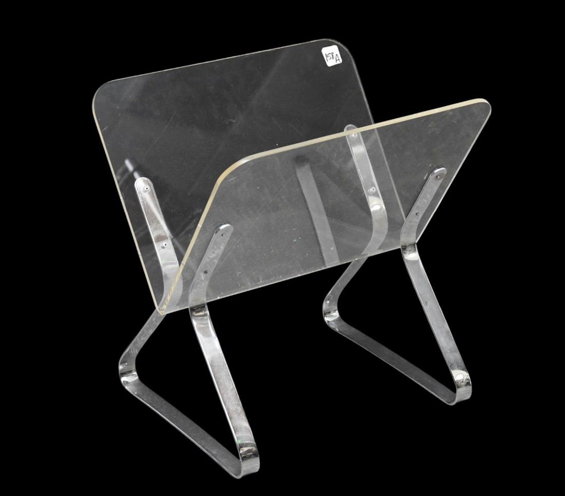Acrylic & Chrome Magazine Stand, 16"h x 16"w x 13 1/4"d (1 of 4)