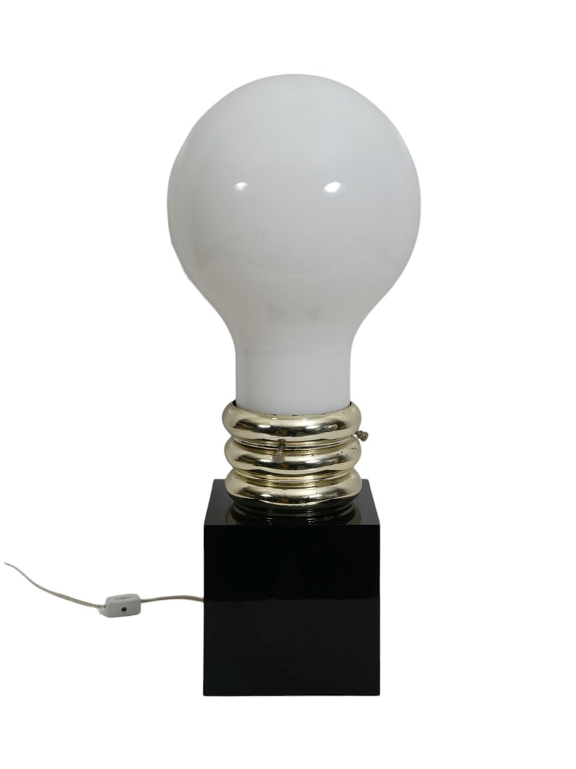 Ingo Maurer Style Modern Pop Art Glass Bulb Table Lamp on Black Acrylic Base, 20 1/2"h x 6" square (1 of 5)