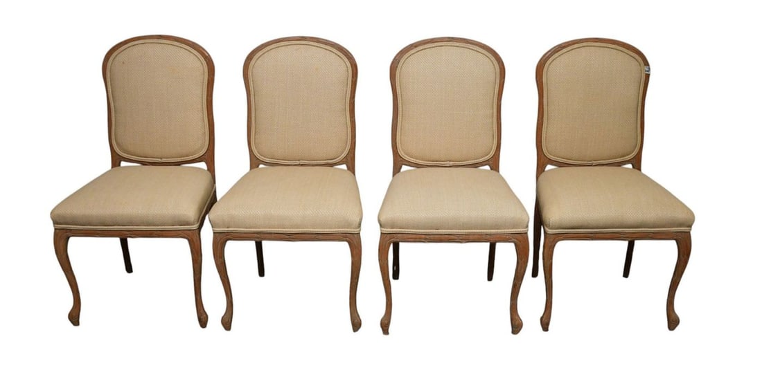 4 French Country Lightwood Side Chairs, Upholstered Backs & Seats (1 of 4)