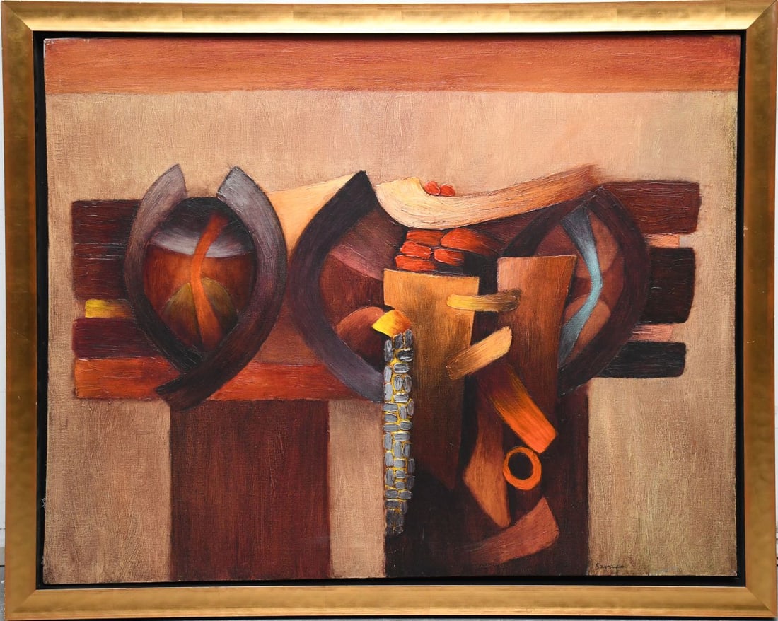 Attributed to: Fernando de Szyszlo (Peru 1925-2017). Oil on canvas abstract, 31-1/2 x 39-1/2: Attributed to: Fernando de Szyszlo (Peru 1925-2017). Oil on canvas abstract, 31-1/2 x 39-1/2 inches. Overall framed size 36 x 43-1/2 inches.