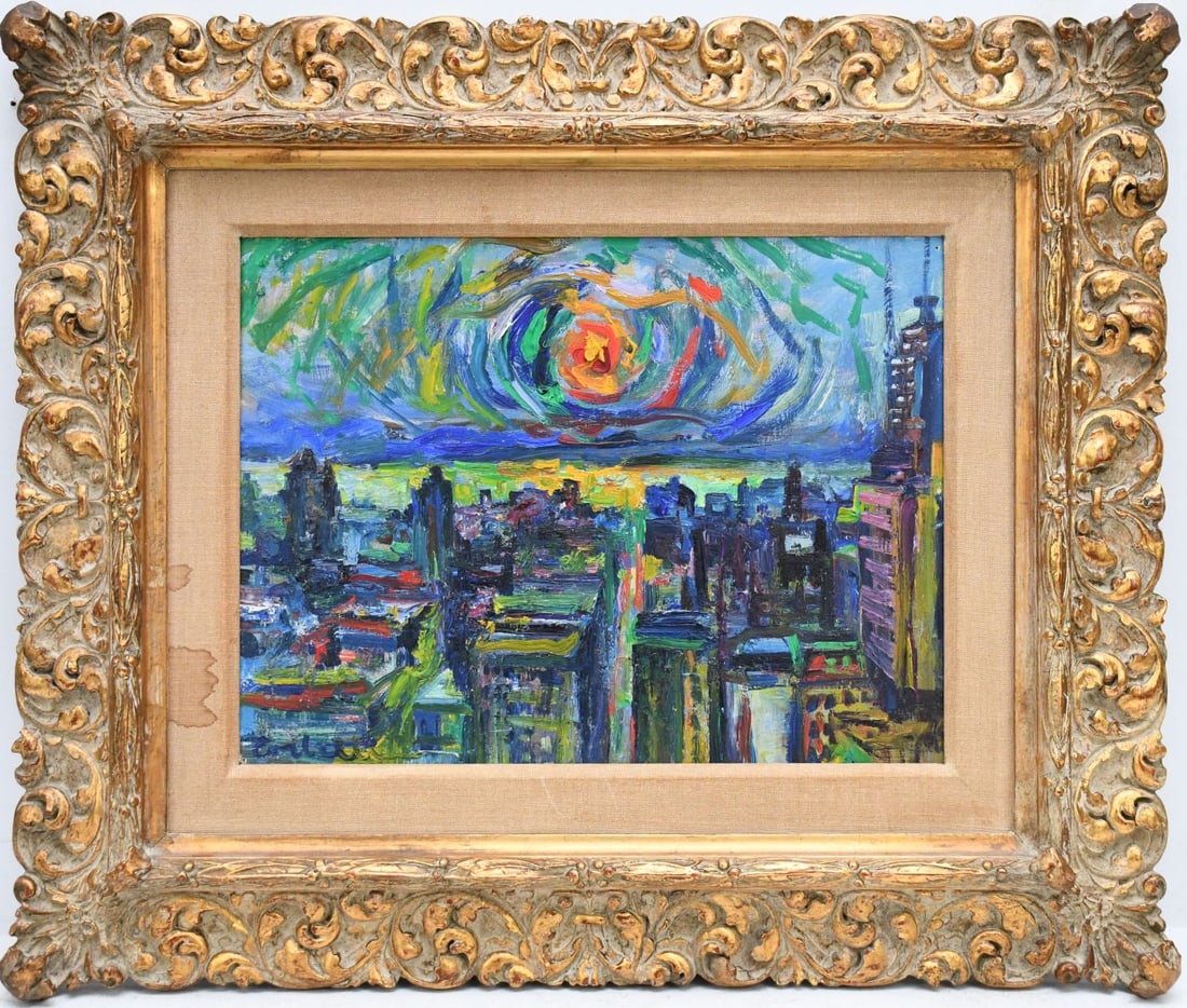 Luigi Corbellini (Italian, 1901-1968) NY Sunset, oil on canvas, approx. 11 x 14 inches. Hammer (1 of 5)