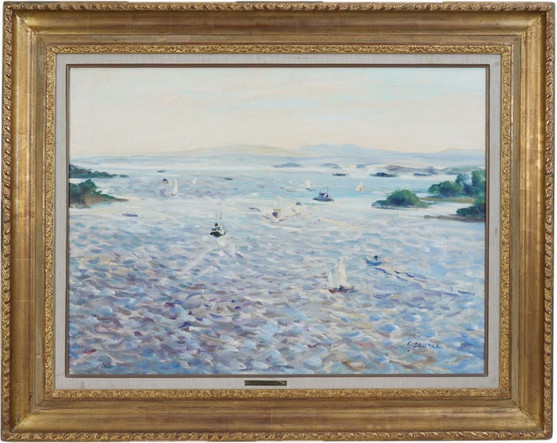 Gaston Sebire (French 1920-2001) oil on canvas, OSLO MARINE, 24 x 32 inches. Overall framed size 33: Gaston Sebire (French 1920-2001) oil on canvas, OSLO MARINE, 24 x 32 inches. Overall framed size 33 x 41 inches.