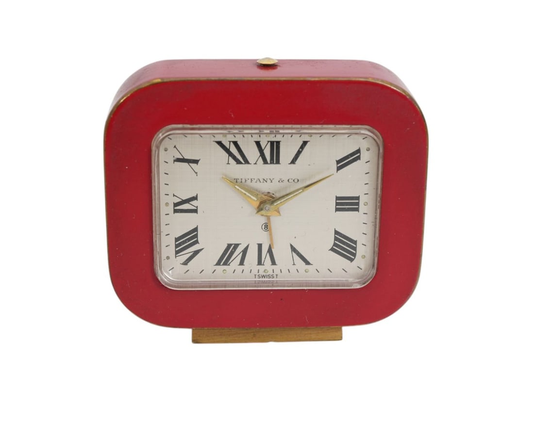 Vintage Red Tiffany & Co Travel Clock with Red Leather Case, 2 1/4"h x 2 1/2"w x 1/2"d (1 of 10)
