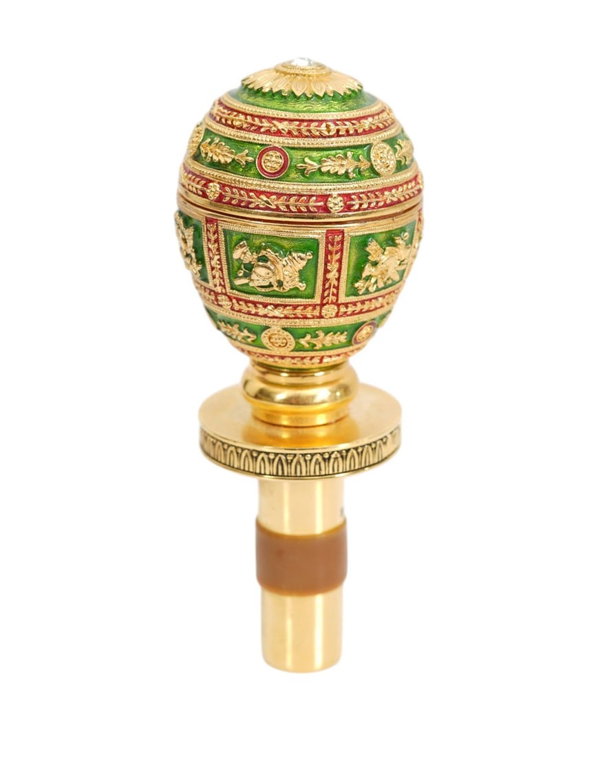 Faberge Napoleonic Egg Guilloche Enamel Wine Stopper in a Satin-Lined Gift Box, 4 3/4"L (1 of 6)