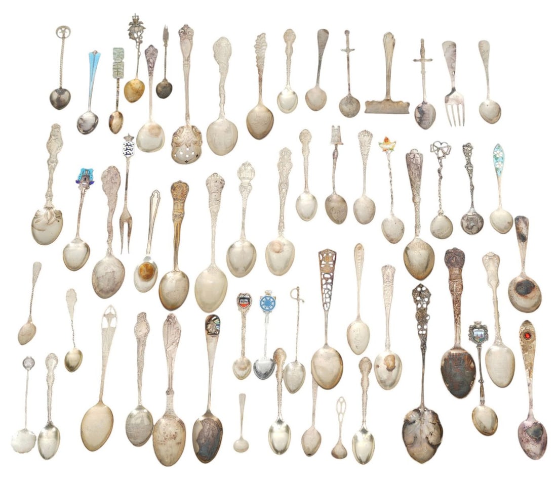 Collection of Sterling Silver Assorted Souvenir Spoons, 22 Ozt. AND 5 "800" Spoons (1 of 10)