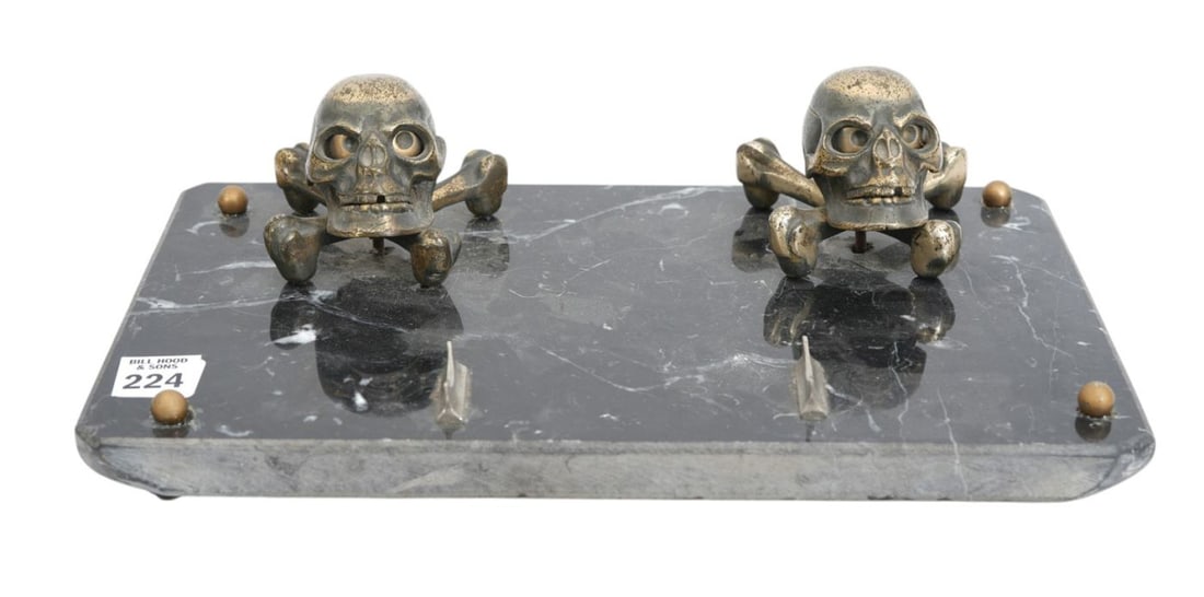 Skull Inkwell on black marble base, 13 x 8 inches. (1 of 8)