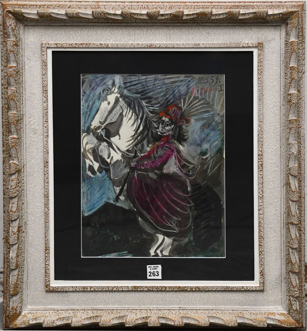 Picasso Lithograph from Toros y Toreros ca. 1959. Women on a white rearing house. sight size 14 x: Picasso Lithograph from Toros y Toreros ca. 1959. Women on a white rearing house. sight size 14 x 10 inches. Overall framed size 24-1/2 x 21-1/2 inches.