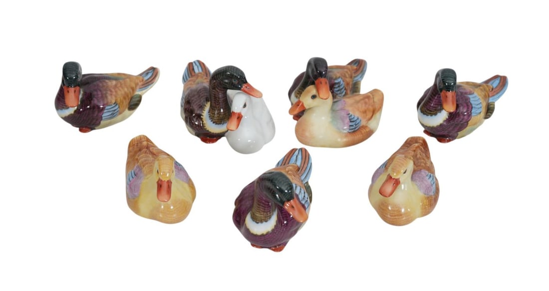 7 Vintage Herend Porcelain Duck Figures, 2 1/2"h x 3"w (1 of 8)