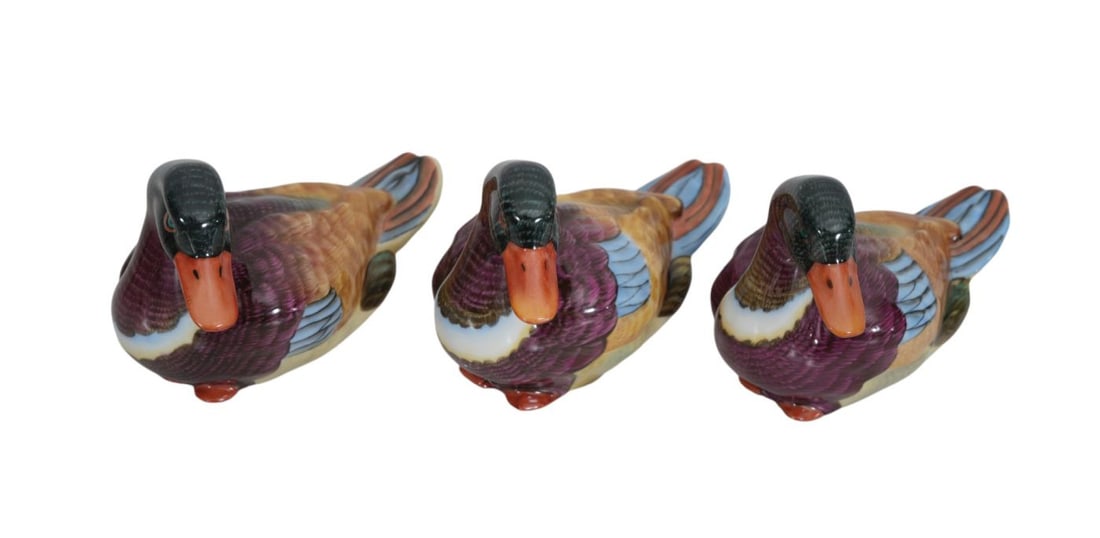 7 Vintage Herend Porcelain Duck Figures, 2 1/2