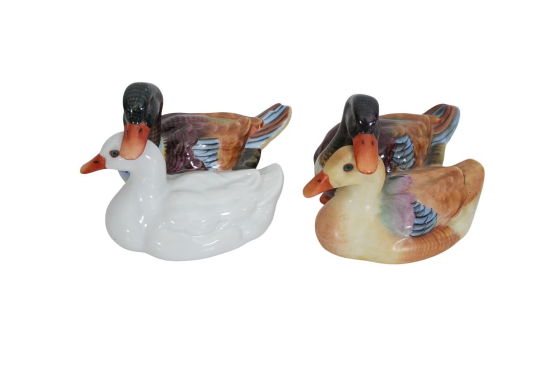 7 Vintage Herend Porcelain Duck Figures, 2 1/2