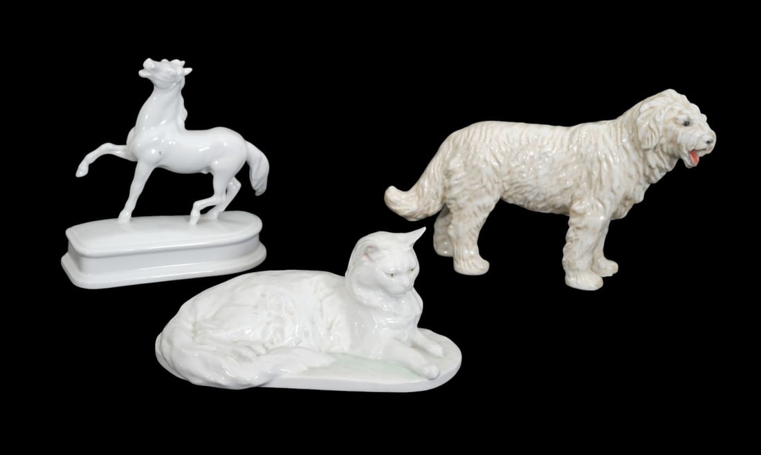 Herend Porcelain Sheepdog, Horse on Platform & Reclining Cat (Dog 7 1/2"h x 10"w) (1 of 13)