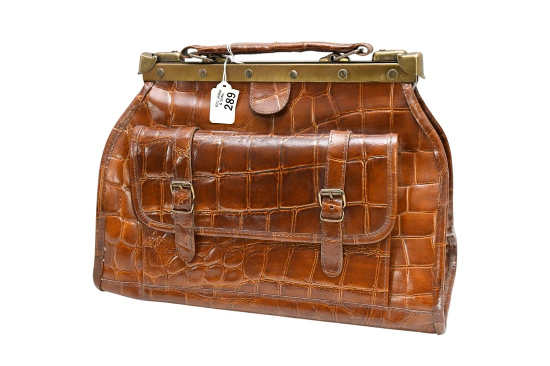 Croc-embossed Leather Messenger Bag with Twin Buckled Front Pocket, Condition - Fair Stitching loose (1 of 8)