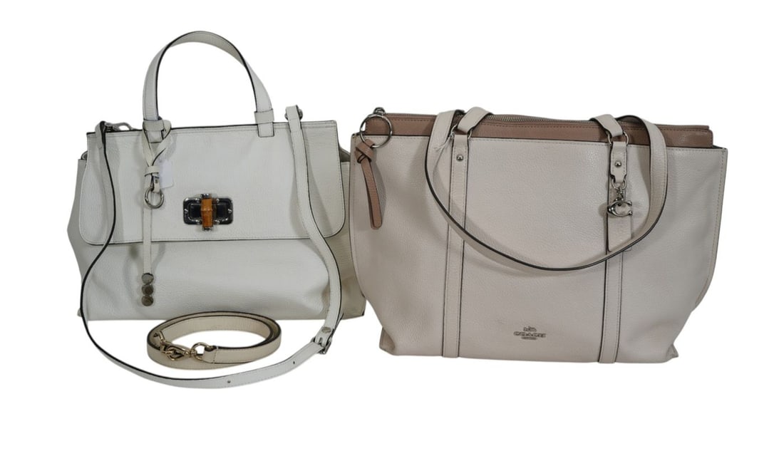 2 Handbags, Coach Large Leather May Tote Bag In Chalk, Condition Good, Corners Show Some Wear, Few (1 of 20)