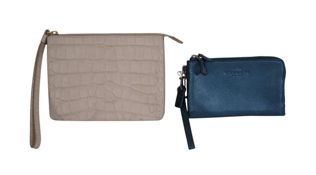 2 sm. leather goods, Coach Metallic Blue Zip Wristlet Wallet, 4"h, Emily Cho Crocodile Embossed (1 of 15)