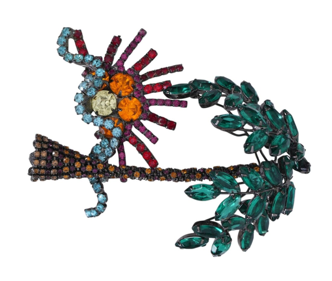 Lawrence Vrba Vintage Rhinestone Palm Tree, Sun and Ocean Brooch with Colored Rhinestones, 5"h (1 of 4)