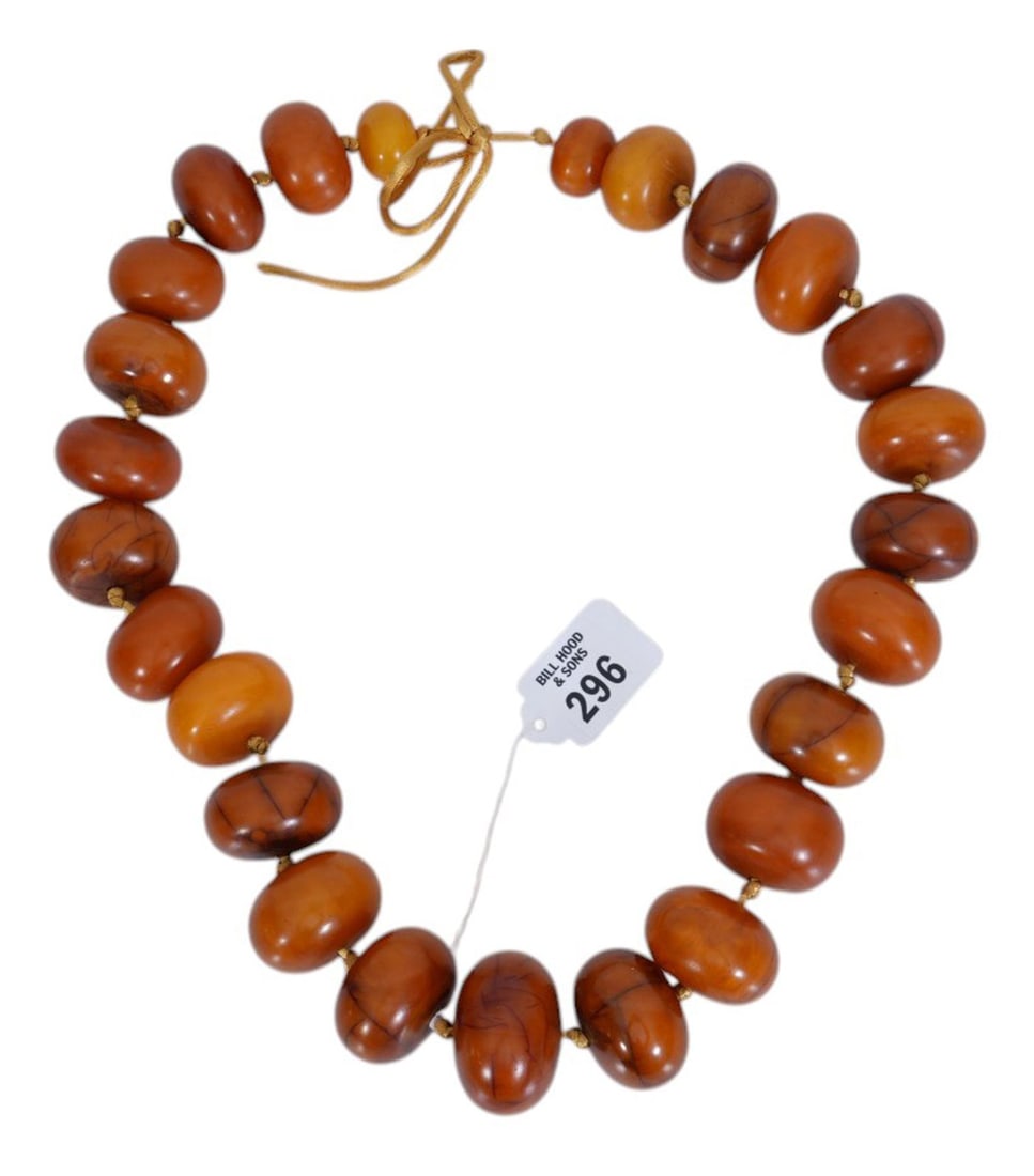 Large Graduated Amber Beads, 3/4" Smallest Bead, 1 1/2" Largest Bead, 28"L (1 of 5)