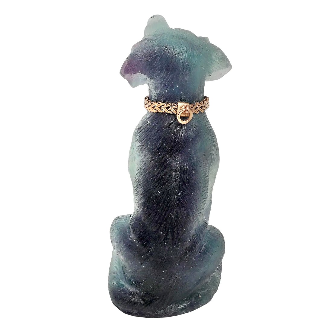 Russian Faberge Era Carved Fluorite, 14k Gold, and Ruby Dog Figurine A Russian Faberge era carved - 4
