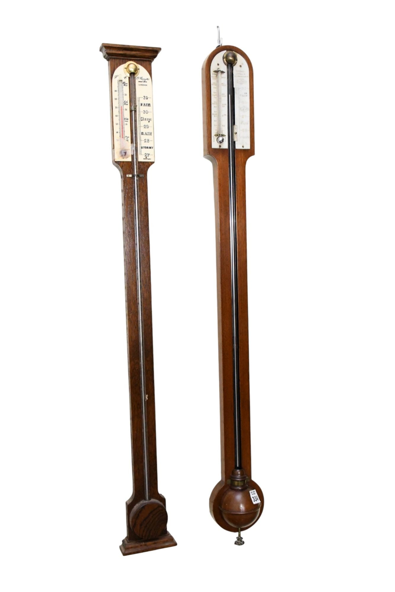 2 English Stick Barometers, Engraved Weather Predictions, 37"h (1 of 3)