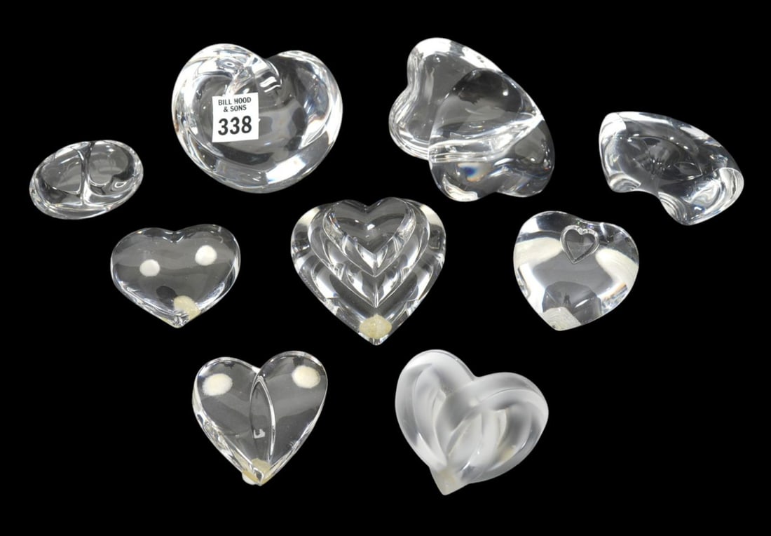 Lot of Mostly Steuben Glass Assorted Heart Paperweights, Largest 2"h x 4"w (1 of 11)
