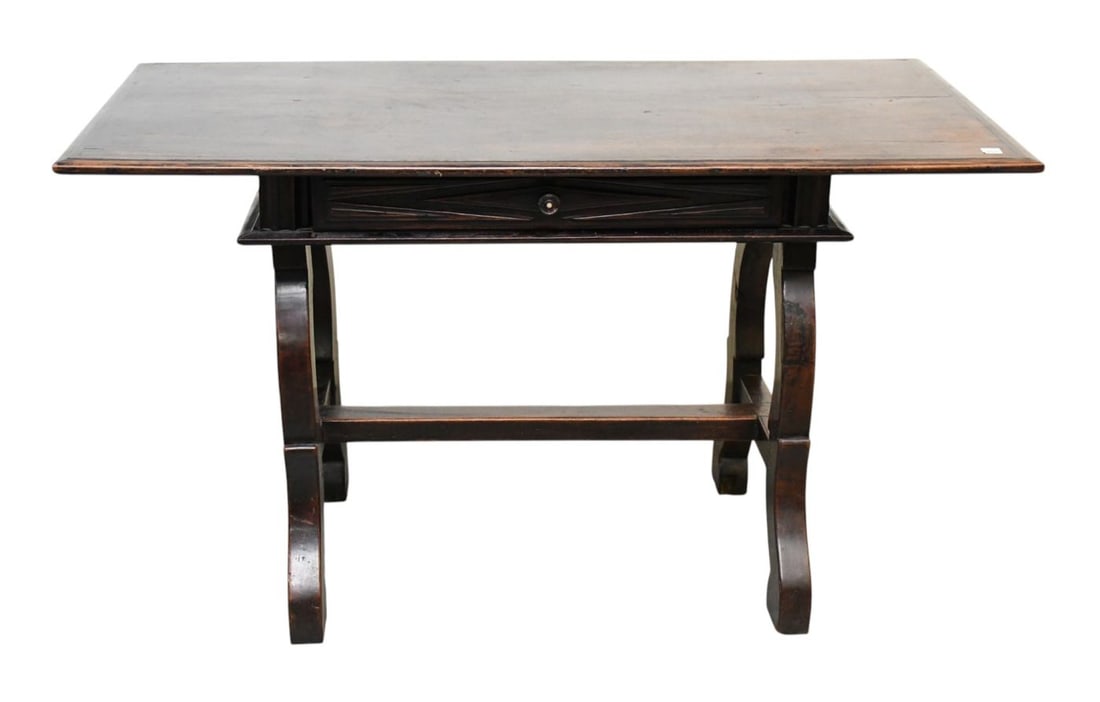 Spanish Refractory Table, Single Drawer & Stretcher Base, 31"h x 55"w x 27 1/2"d ***If this item is (1 of 5)