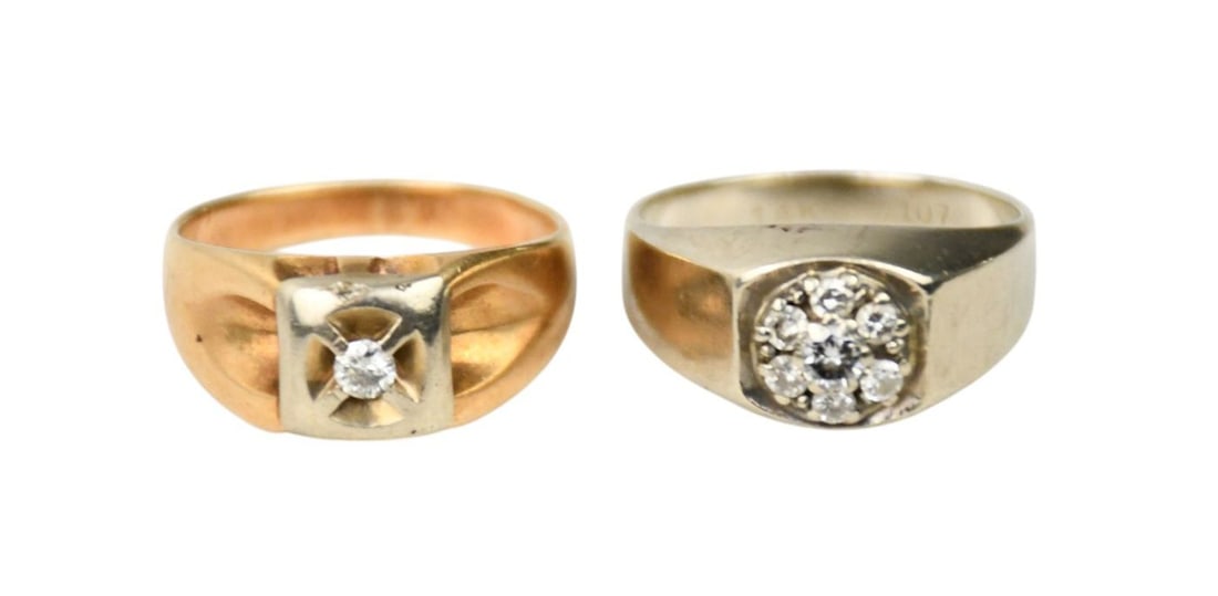 2 - 14K Yellow & White Gold Diamond Rings. White Gold Ring size 10.25 and Yellow Gold Reing size (1 of 5)
