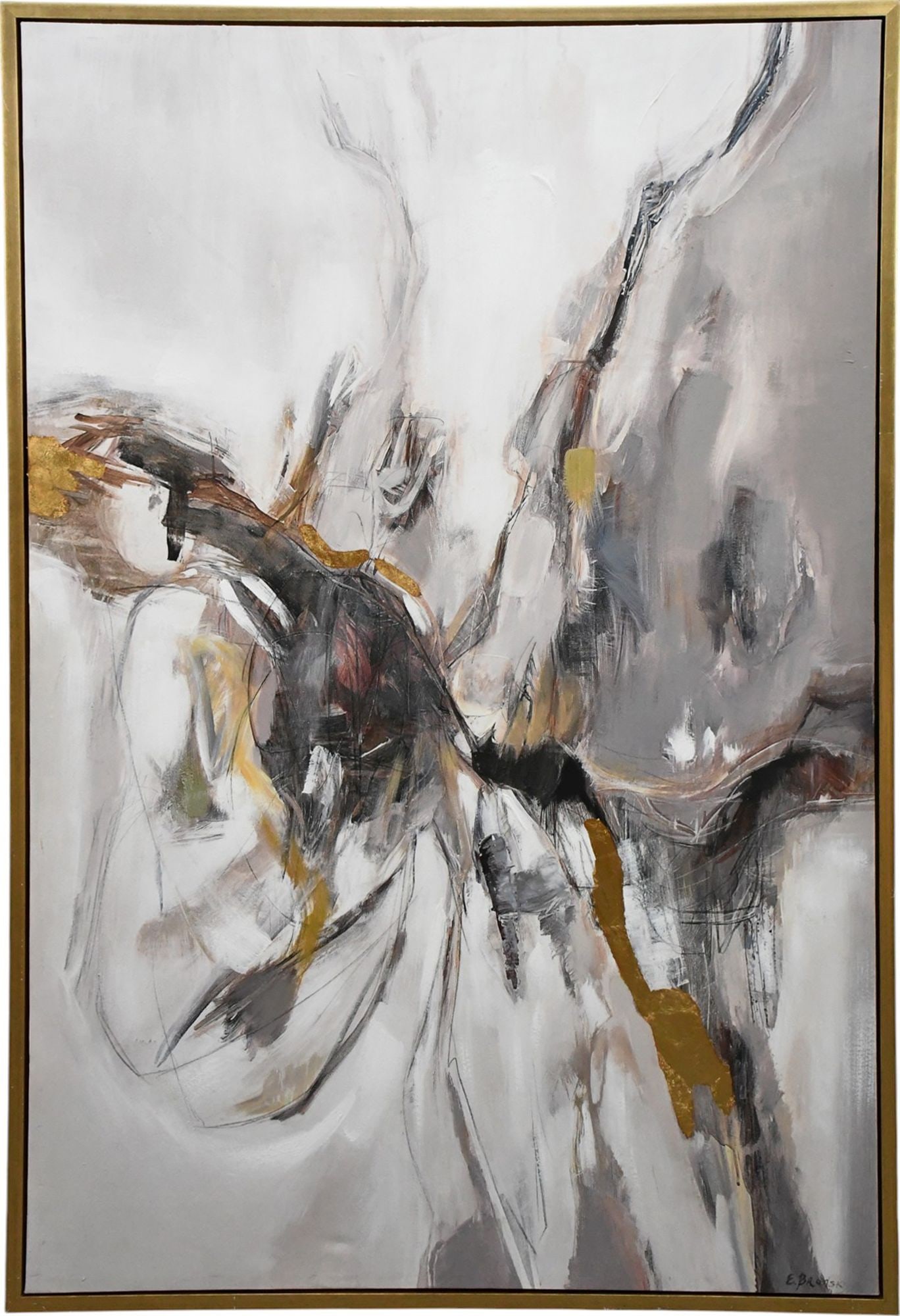 Eugene Brodsky (American, born 1946) Abstract mixed media on canvas, 58 x 38 inches. Overall framed (1 of 5)