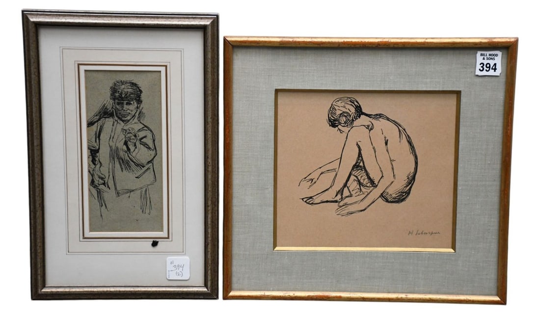 2 Pieces: Henri Labasque (French, 1865-1937) Pen/Ink seated lady. Pencil signed lower right 7 x7-1/2: 2 Pieces: Henri Labasque (French, 1865-1937) Pen/Ink seated lady. Pencil signed lower right 7 x7-1/2 inches. Overall framed size 11-1/2 x 12-1/2 inches. Sold w/ Felicien Rops (1833-1898) "Mietelot - s