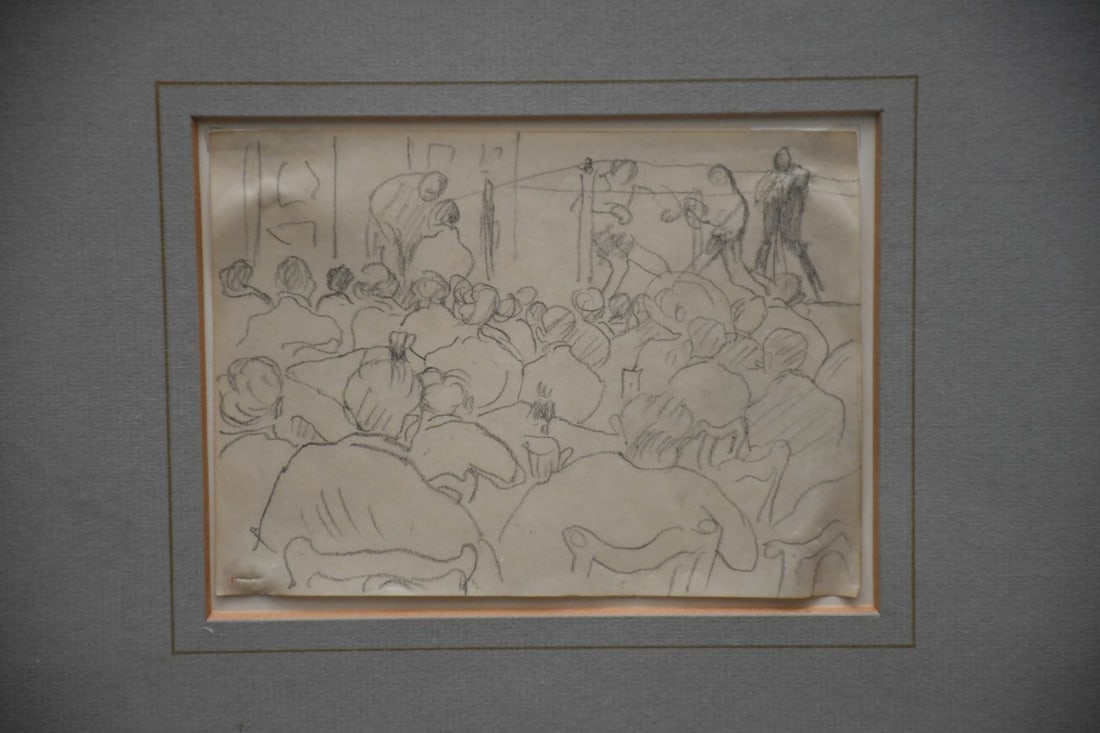 Max Pechstein (German 1881-1955) Pencil drawing BOXING MATCH, 3-3/4 x5 inches. Provenance label: (1 of 6)