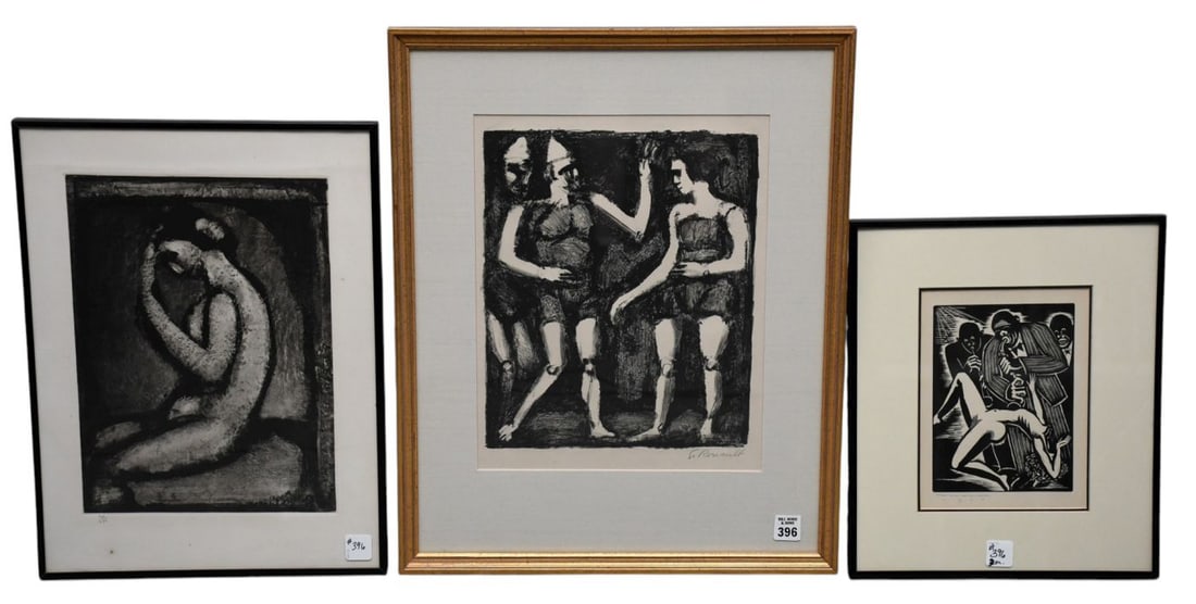 3 Pieces: Georges Rouault (French 1871-1958) Etching, 106/425. 17-1/2 x 13 inches. Georges Rouault: 3 Pieces: Georges Rouault (French 1871-1958) Etching, 106/425. 17-1/2 x 13 inches. Georges Rouault (French 1871-1958) Lithograph pencil signed lower right, sight 14 x 11 inches. Overall framed size 21