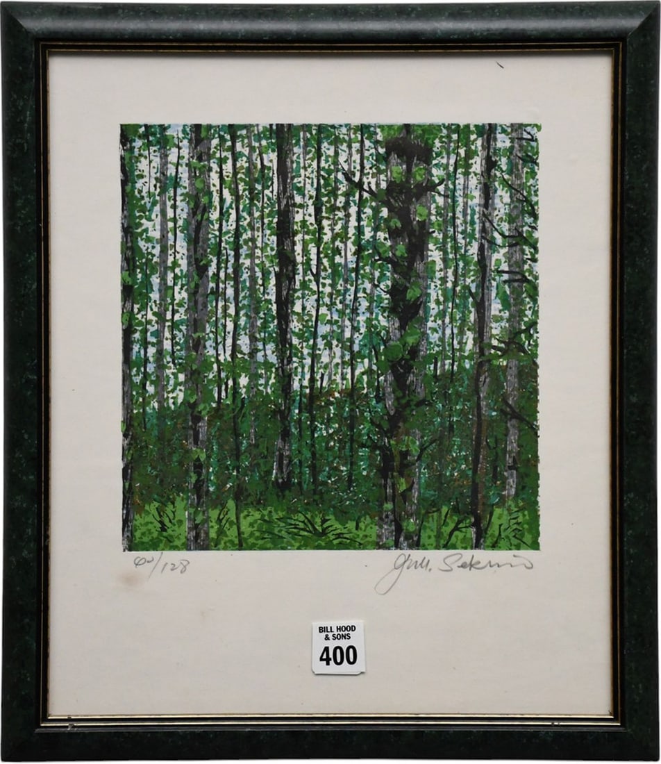 Fujita Fumio Woodblock Birch Forest, ed. 60/128. 15 x 13 inches. Pencil signed lower right.: Fujita Fumio Woodblock Birch Forest, ed. 60/128. 15 x 13 inches. Pencil signed lower right.