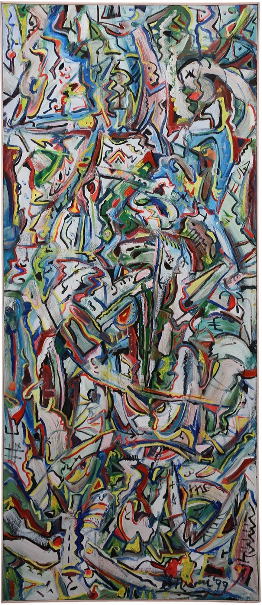 Illegibly signed Abstract Expressionist oil on canvas, follower of Jackson Polack, signed ? and (1 of 4)