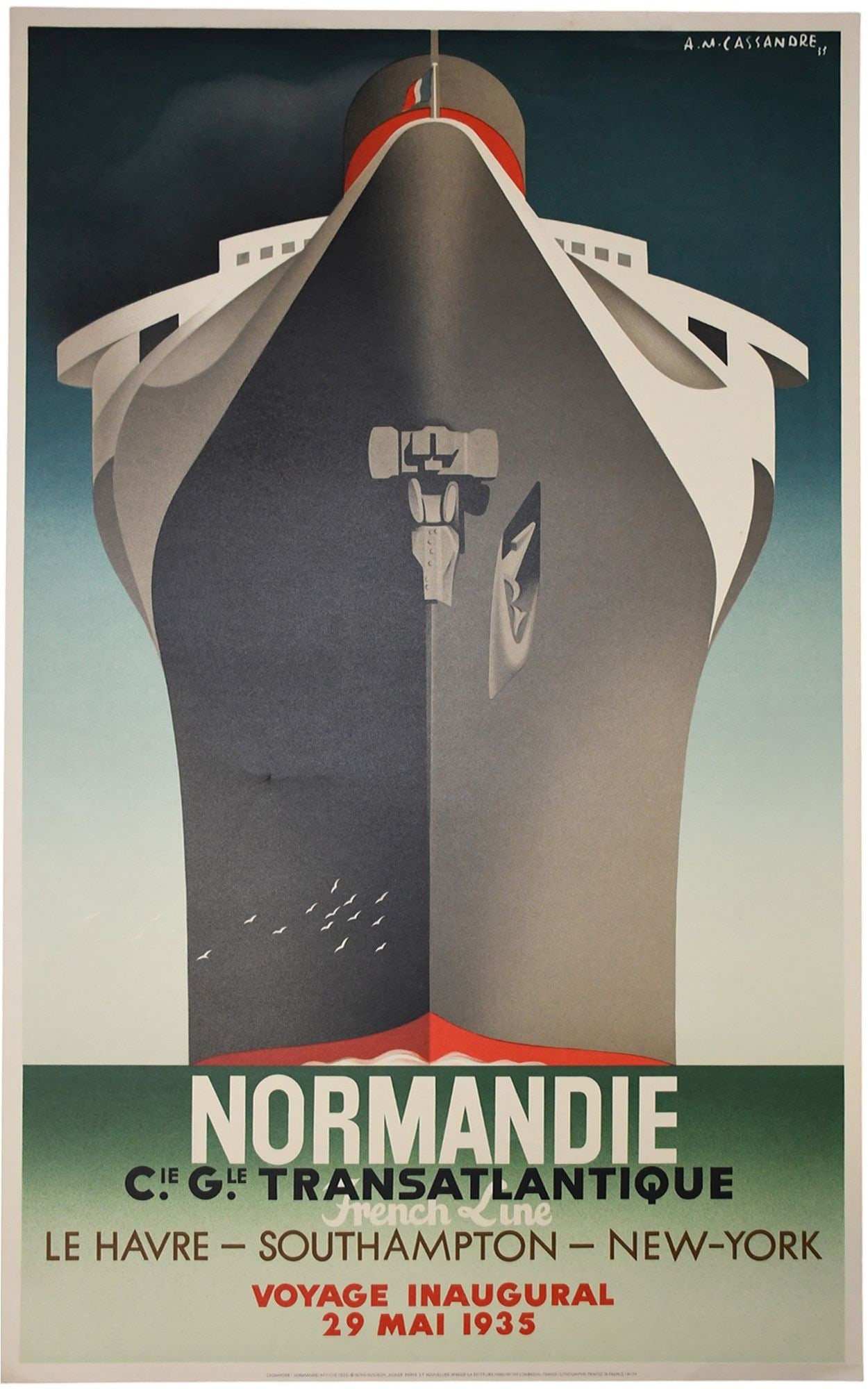 Normandie- Lithograph Poster in color after Adolphe Mouron Cassandre (French, 1901-1968) Vintage ca. (1 of 7)