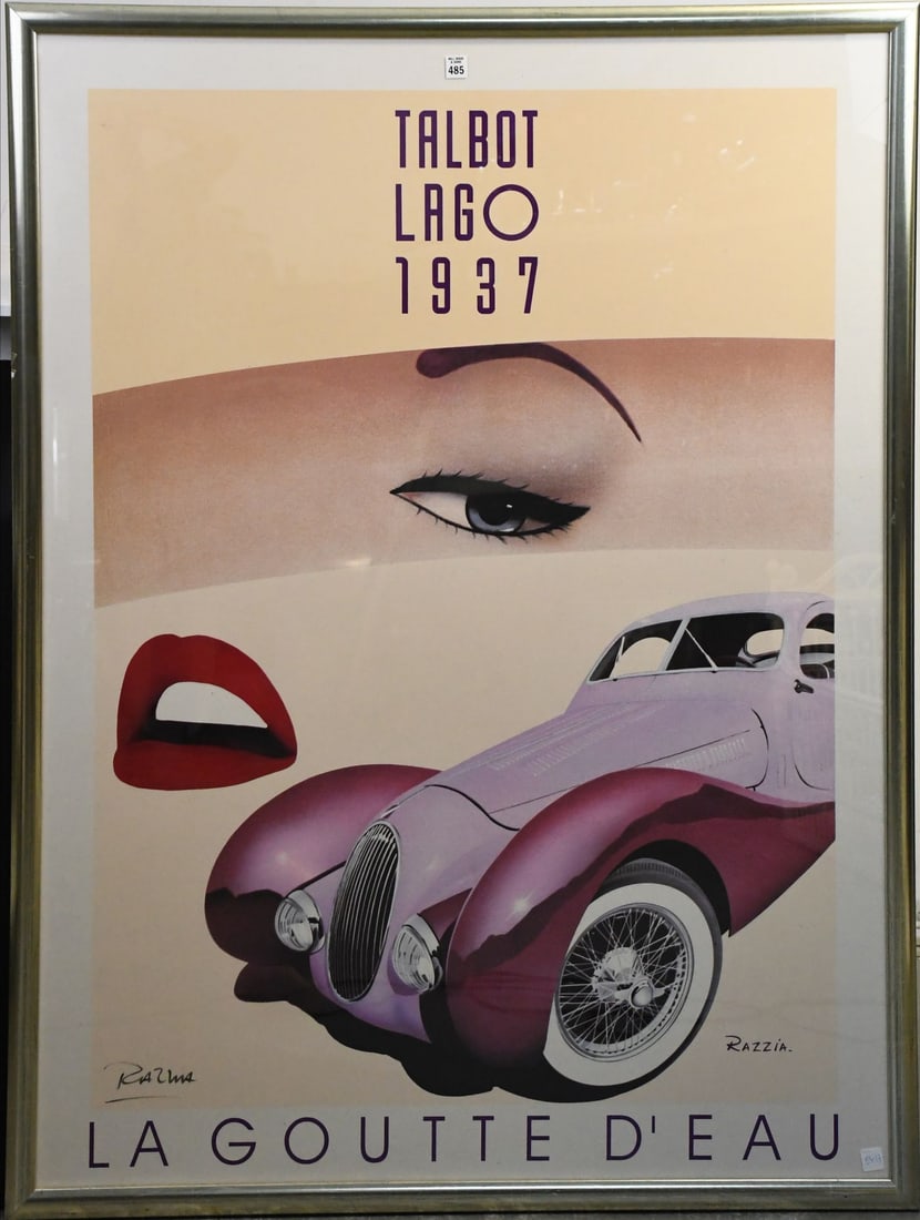 Vintage Razzia hand signed original event poster showing a 1937 Talbot-Lago, With French phrase LA (1 of 6)