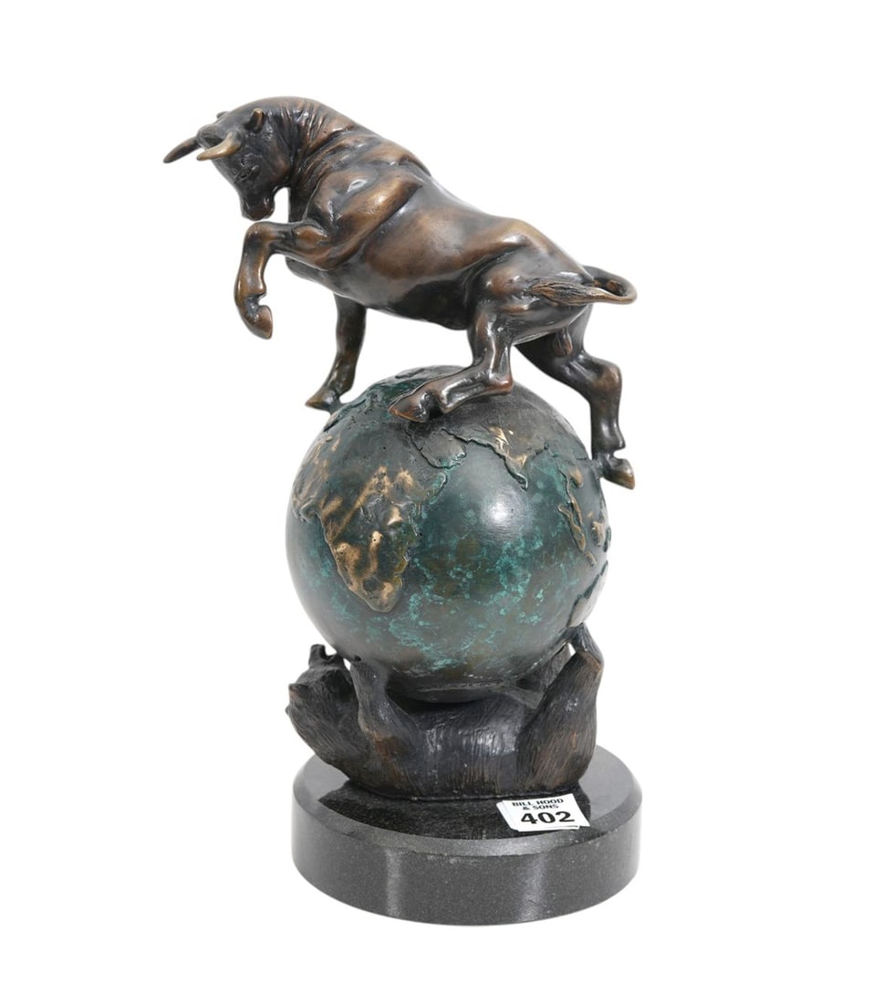 Bronze Bull & Bear Sculpture, 11 tall x 5wide. (1 of 6)
