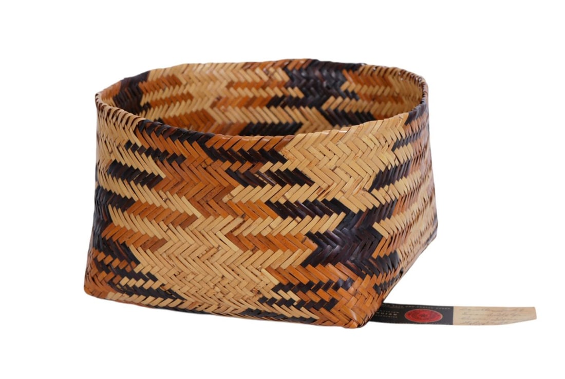 Vintage Indian Woven (Rivercane) Basket with Original Dept. of Interior Tag (7"h x 11 1/2'w) (1 of 8)
