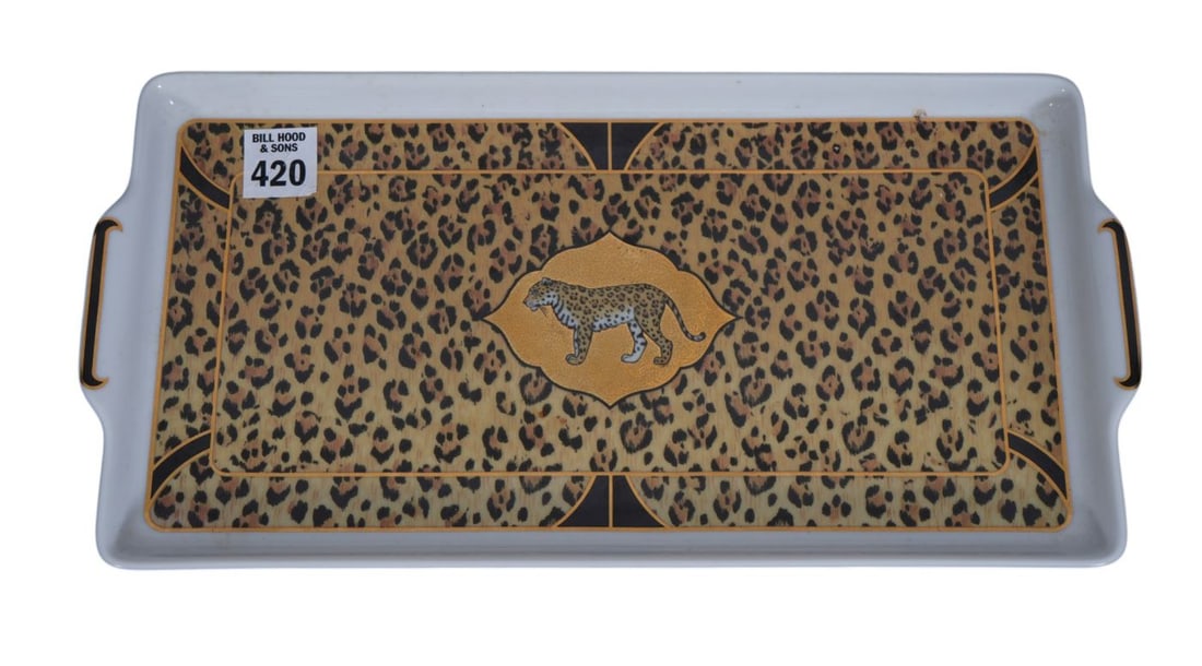 Lynn Chase Porcelain Hors d' Oeuvres Serving Tray "American Jaguar", 1 1/2"h x 13"w x 6 1/2"d: Lynn Chase Porcelain Hors d' Oeuvres Serving Tray "American Jaguar", 1 1/2"h x 13"w x 6 1/2"d