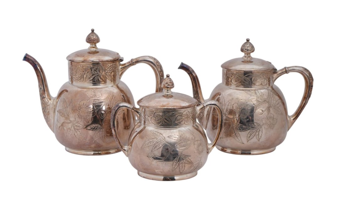 3 Pc. Victorian Silverplate Tea Set, 8"h x 10"w (1 of 8)
