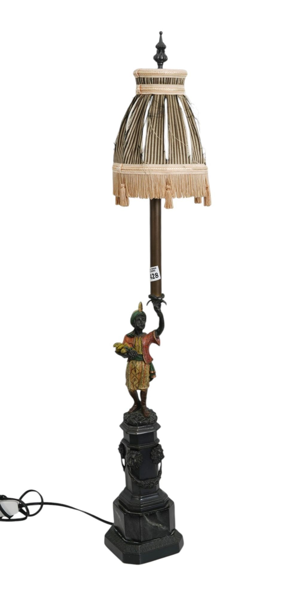 Carved Blackamoor Figural Lamp, 38"h x 7"w (as is silk shade) (1 of 11)