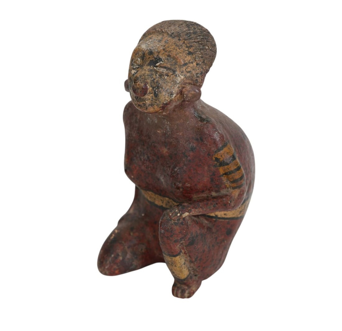 Pre-Columbian Hunchback Figure With Red Slip Design, 5 1/4"H x 2 5/8"w x 2"d (1 of 8)
