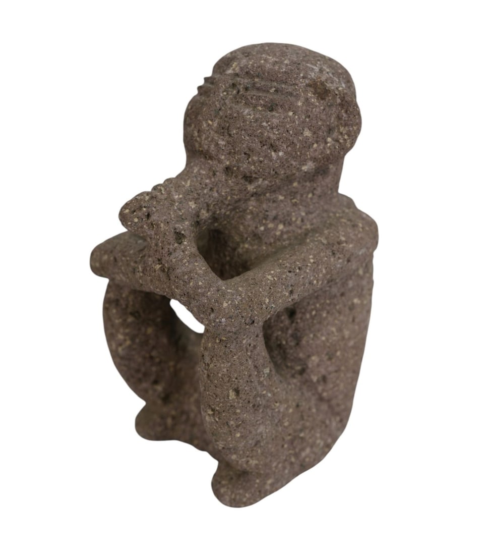 Pre-Columbian Suki Smoking Shaman, Costa Rica Volcanic Basalt, 4 1/2"h x 3"w x 3"d (1 of 8)
