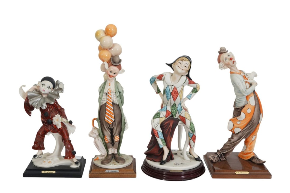 4 Signed Giuseppe Armani Clown Figures & Plaque, 14"h x 4"w (1 of 12)